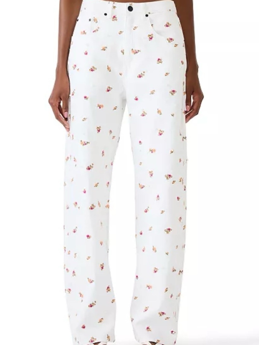 Steve Madden Sydnee Barrel Jeans with Pink & Orange Floral Embroidery and Pearls